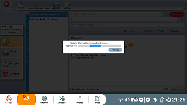 Progression de l'envoi du mail.
