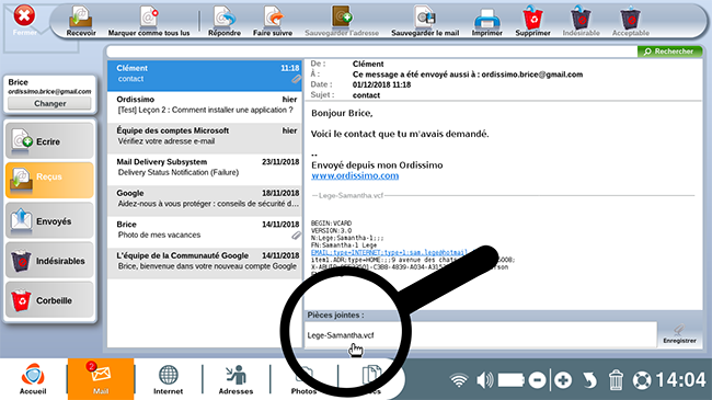 ouvrir Vcard dans e-mail