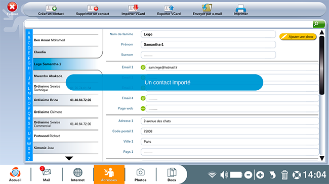 Importation d'un contact