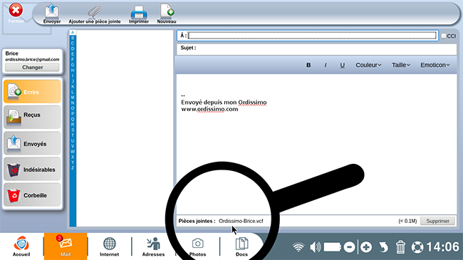 vcard en pièce jointe