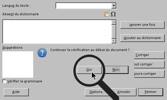 Continuer la vérification à partir du début du document