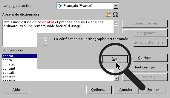 La vérification orthographique est terminée