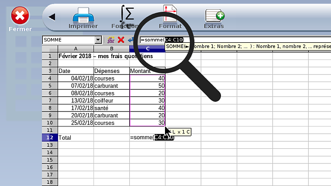 Choisir la formule "Somme"