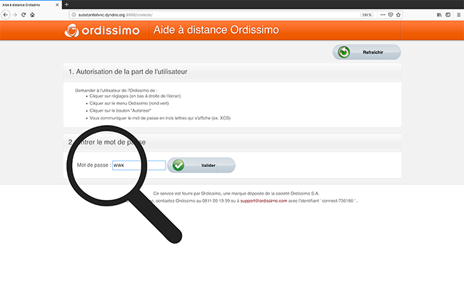 Vue sur la page internet Ordissimo, je rentre le mot de passe