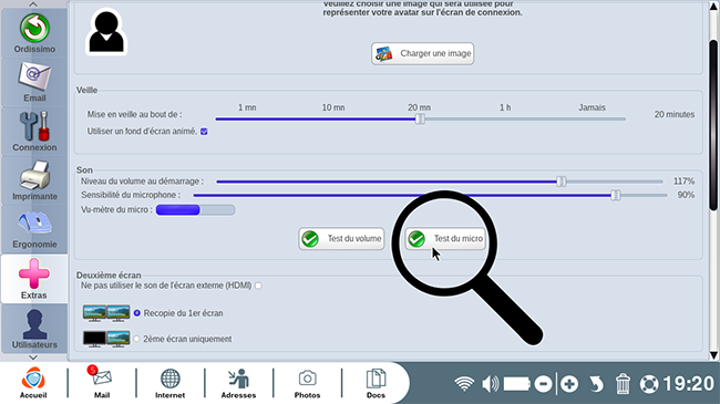 Cliquer sur "Test du volume".