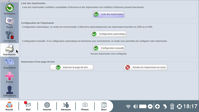 configuration imprimantes