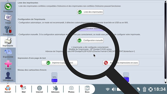 Informations imprimante configurée