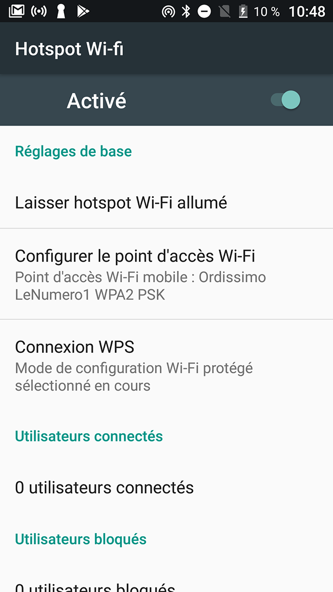 menu du téléphone