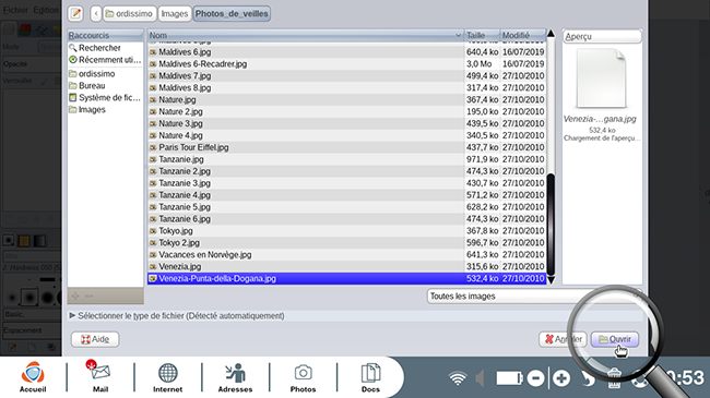 sélectionner une image et ouvrir