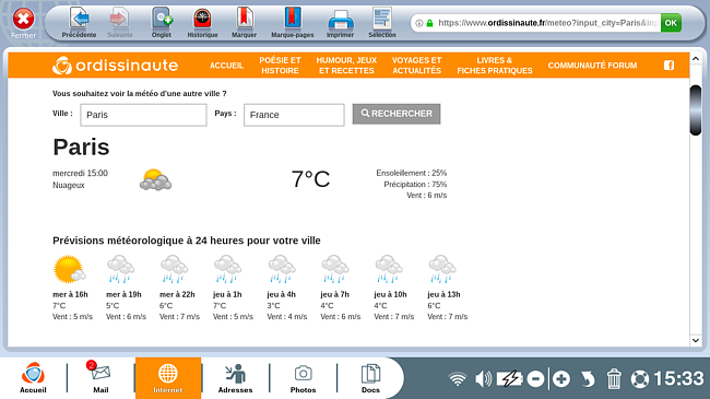 prévision météo de la ville choisie