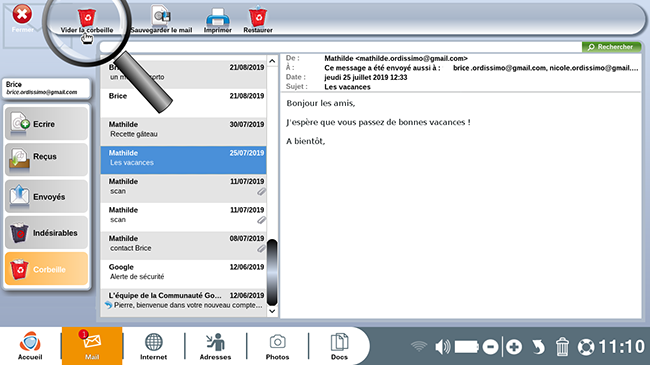 vider corbeille mail