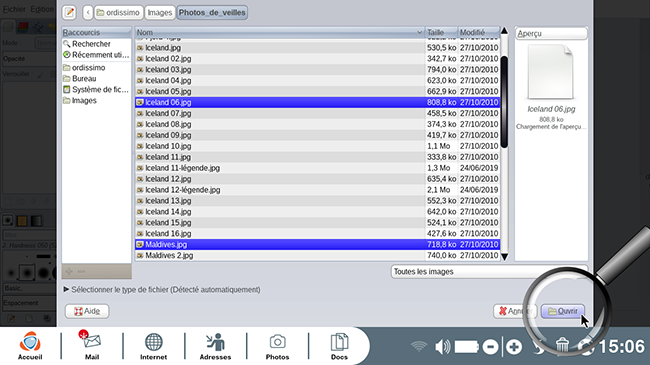 sélectionner plusieurs photos et ouvrir