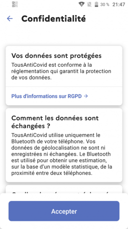 accepter les regles de confidentialité de stop covid