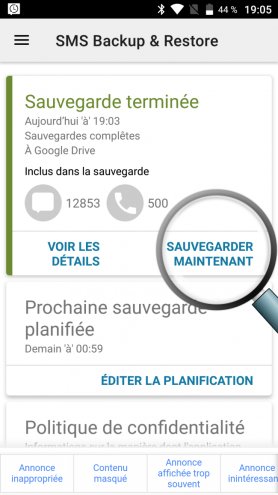 sauvegarder maintenant