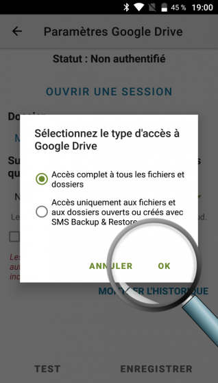 choisir l'accès au google drive