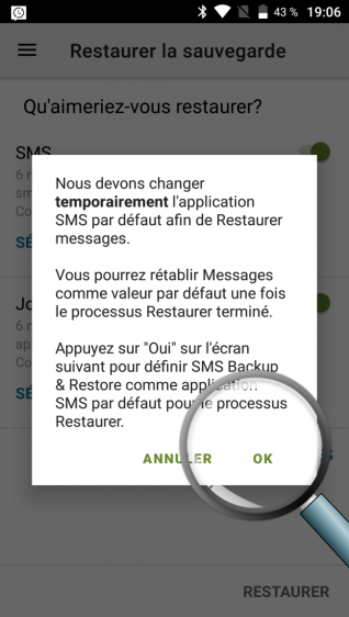 accepter le changement d'application sms