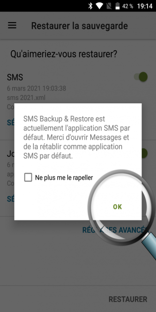 message informant le changement d'application SMS