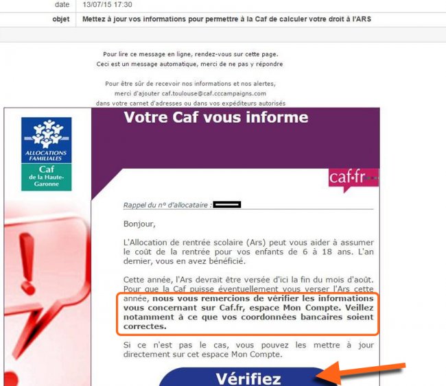 e-mail arnaque caf