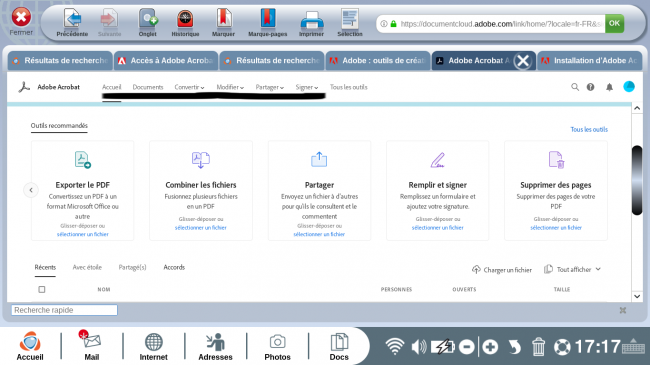 Accéder aux options depuis la barre horizontale