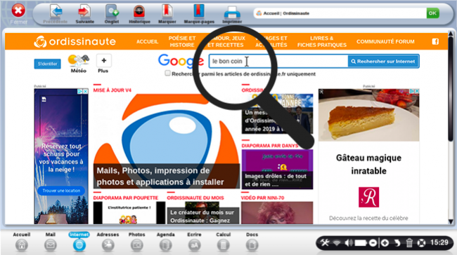 recherche depuis la page du site Ordissinaute.fr