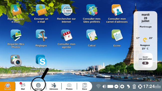 Cliquez sur l'icône Internet dans la page d'accueil