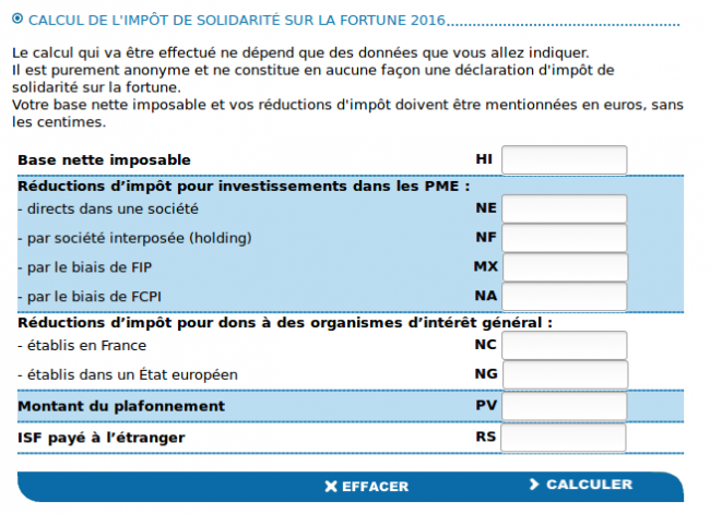 Calculer ISF