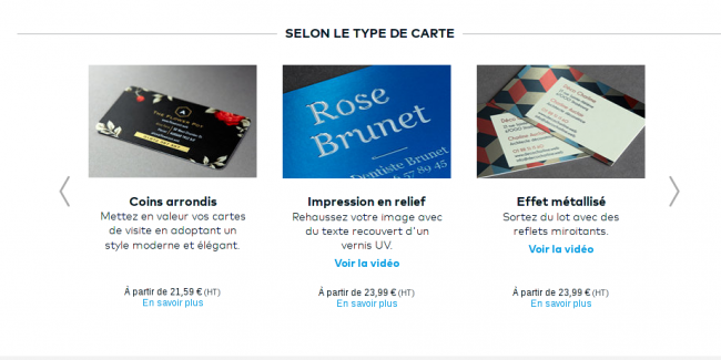 type de cartes de visite