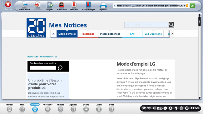 page d'accueil des notices LG