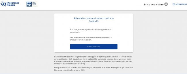 apercevoir son attestation 