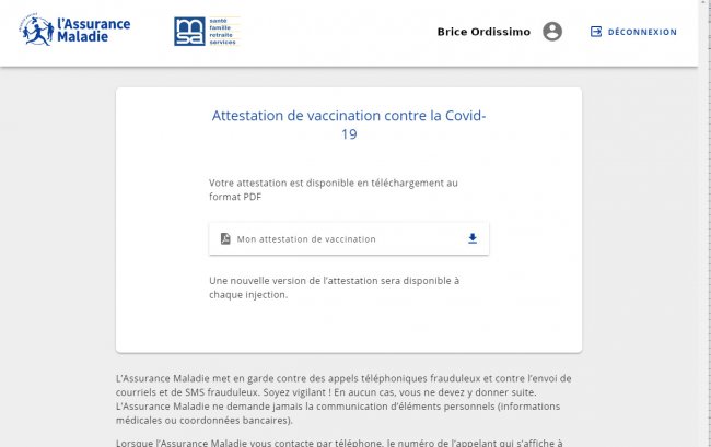 apercevoir son attestation 