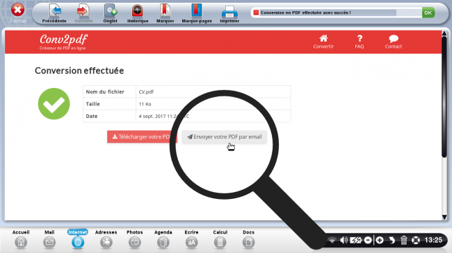 cliquer sur envoyer le pdf