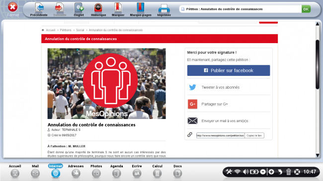 aperçu de sa pétition signée