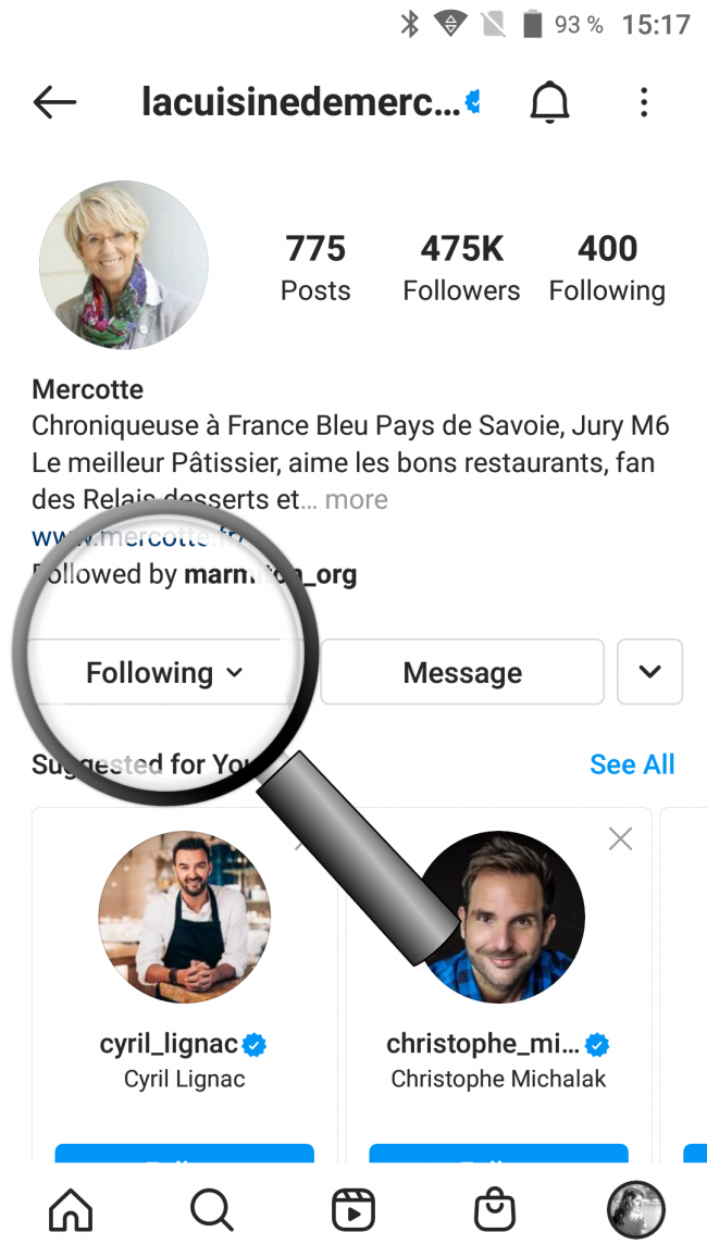 contact instagram non suivi