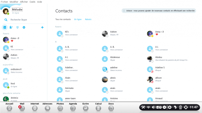 menu skype