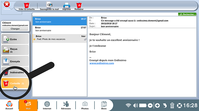 corbeille dans mail