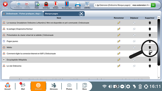 cliquer sur la poubelle