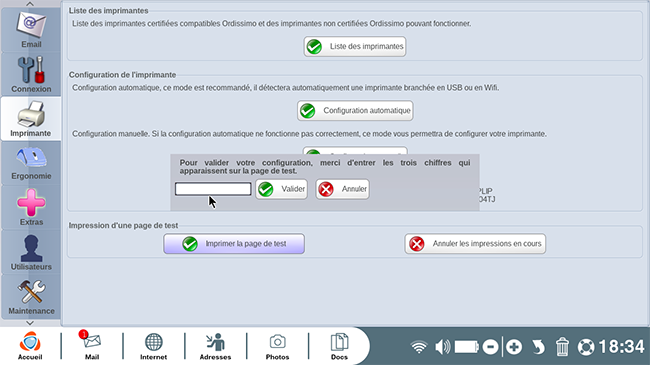 valider configuration imprimante