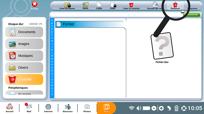Restaurer les documents depuis la corbeille