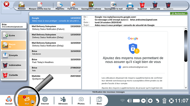 cliquer icone mail