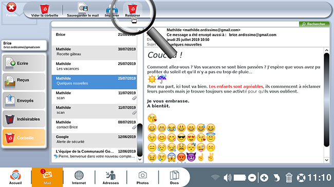 restaurer e-mail