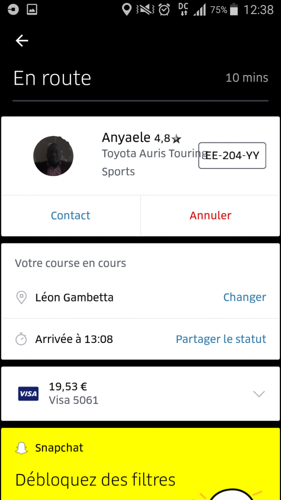 voir les informations du UBER