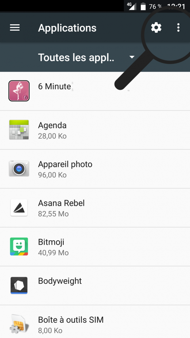 page d'accueil des applications