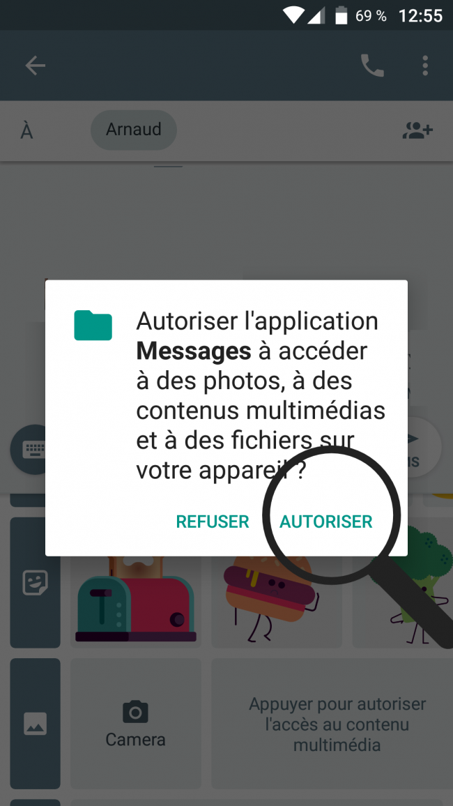 autoriser l'accès aux contacts