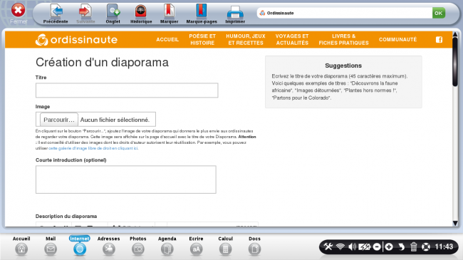 spécificités d'un article diaporama