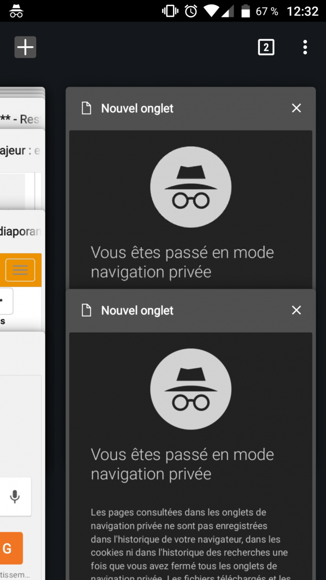 apercevoir les onglets ouverts d'une navigation privée