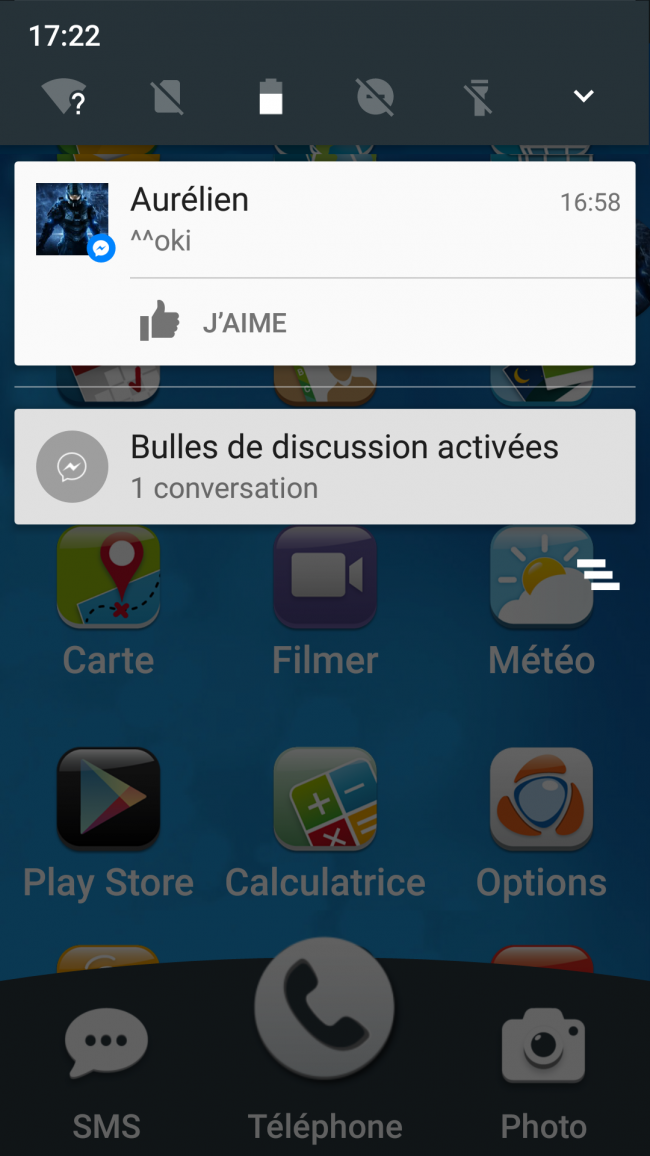 interface avec notification