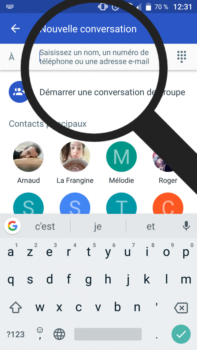 ecrire le numéro du contact