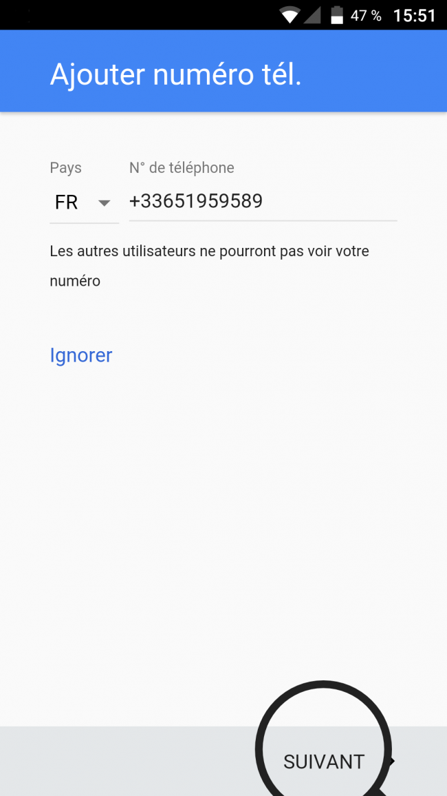 ajouter un numéro de téléphone