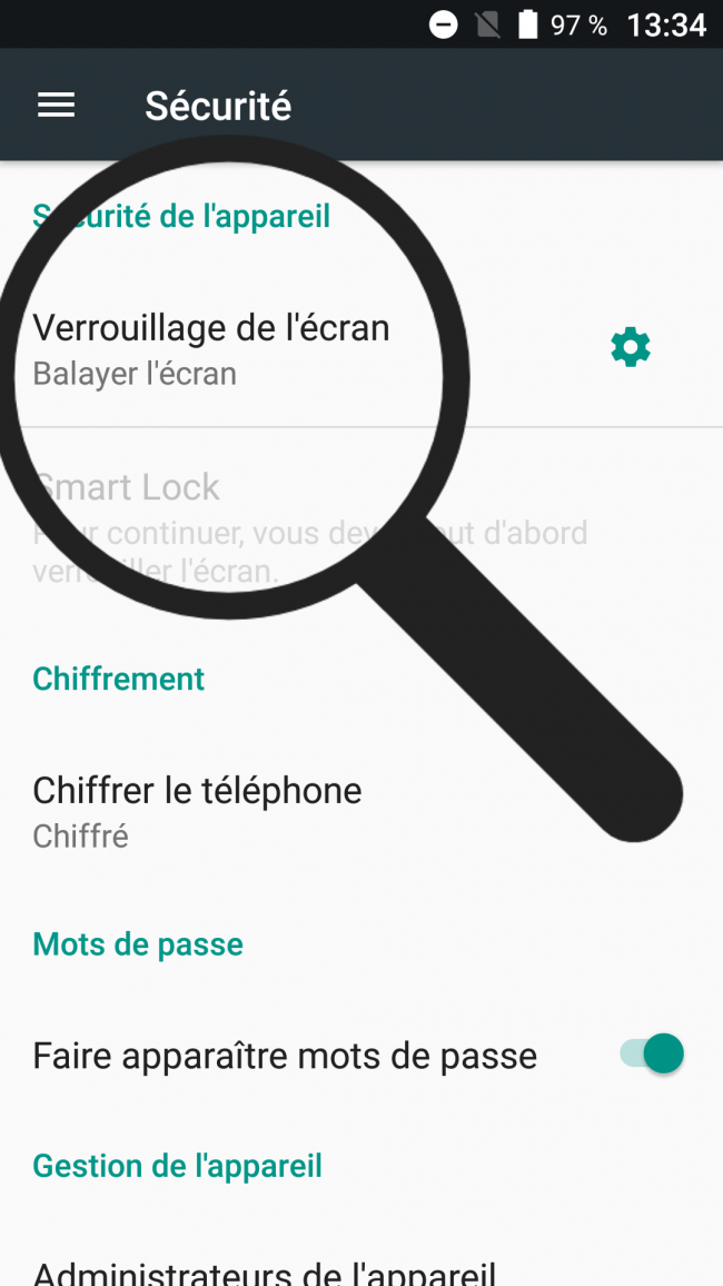 choisir le verrouillage de l'écran