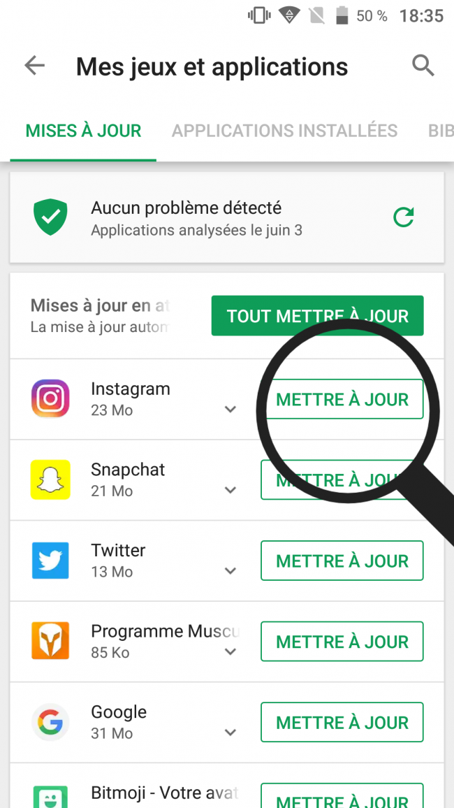 mettre à jour une application